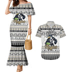 Personalized Magpies Rugby Xmas Couples Matching Mermaid Dress and Hawaiian Shirt Australia AFL Mascot