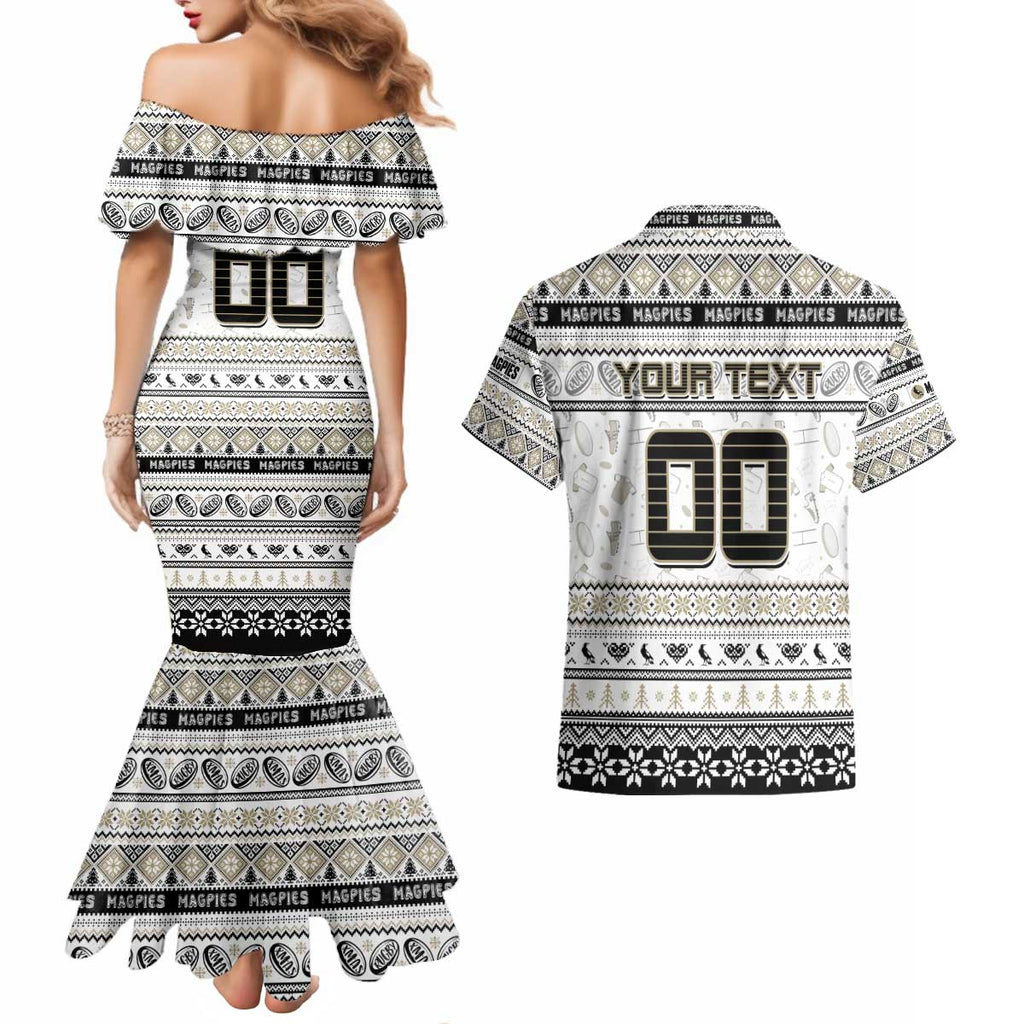 Personalized Magpies Rugby Xmas Couples Matching Mermaid Dress and Hawaiian Shirt Australia AFL Mascot