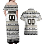 Personalized Magpies Rugby Xmas Couples Matching Off Shoulder Maxi Dress and Hawaiian Shirt Australia AFL Mascot
