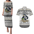 Personalized Magpies Rugby Xmas Couples Matching Puletasi and Hawaiian Shirt Australia AFL Mascot