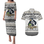 Personalized Magpies Rugby Xmas Couples Matching Puletasi and Hawaiian Shirt Australia AFL Mascot