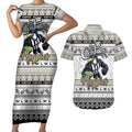 Personalized Magpies Rugby Xmas Couples Matching Short Sleeve Bodycon Dress and Hawaiian Shirt Australia AFL Mascot