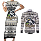 Personalized Magpies Rugby Xmas Couples Matching Short Sleeve Bodycon Dress and Long Sleeve Button Shirt Australia AFL Mascot