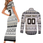 Personalized Magpies Rugby Xmas Couples Matching Short Sleeve Bodycon Dress and Long Sleeve Button Shirt Australia AFL Mascot