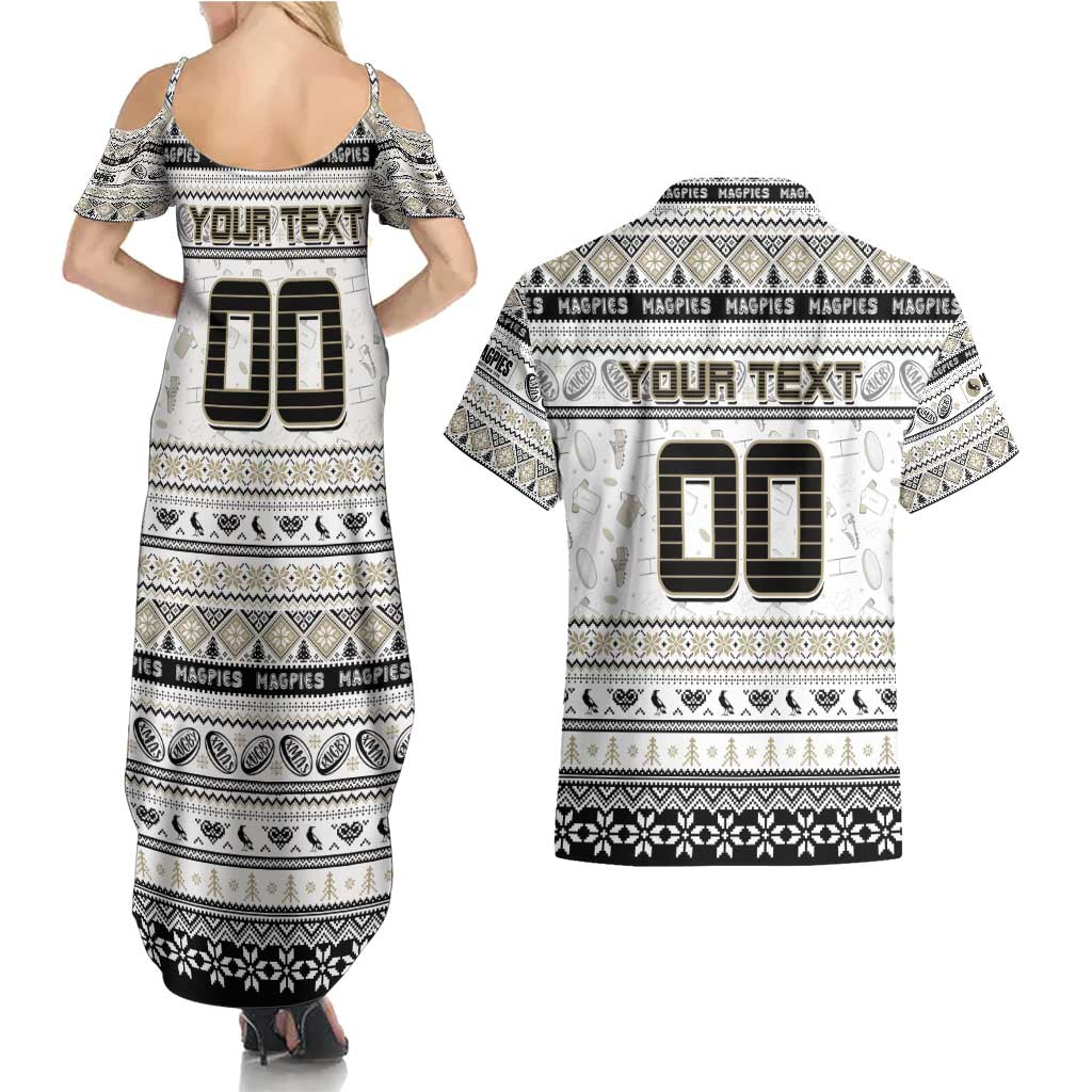 Personalized Magpies Rugby Xmas Couples Matching Summer Maxi Dress and Hawaiian Shirt Australia AFL Mascot