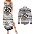 Personalized Magpies Rugby Xmas Couples Matching Summer Maxi Dress and Long Sleeve Button Shirt Australia AFL Mascot