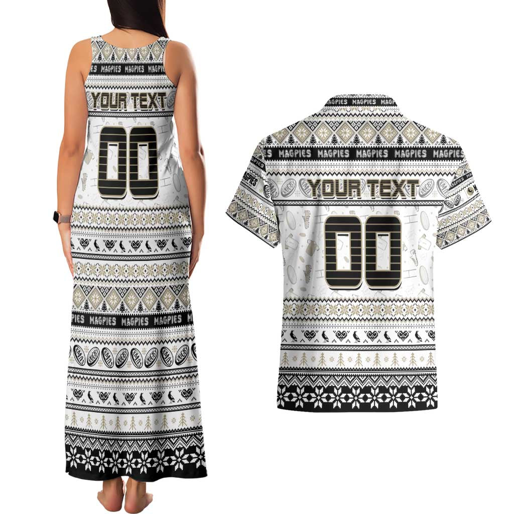 Personalized Magpies Rugby Xmas Couples Matching Tank Maxi Dress and Hawaiian Shirt Australia AFL Mascot