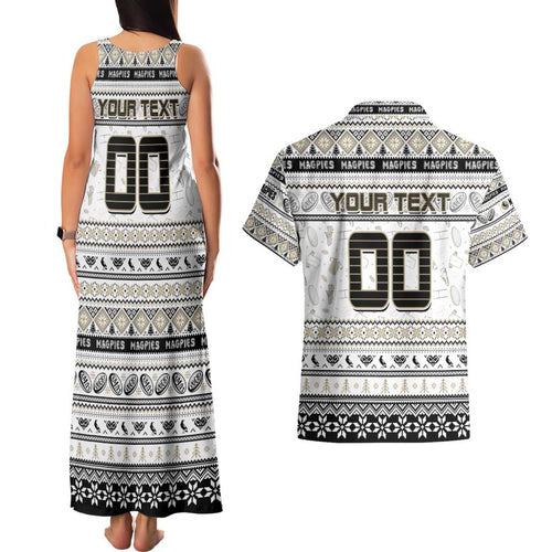 Personalized Magpies Rugby Xmas Couples Matching Tank Maxi Dress and Hawaiian Shirt Australia AFL Mascot