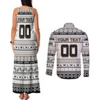 Personalized Magpies Rugby Xmas Couples Matching Tank Maxi Dress and Long Sleeve Button Shirt Australia AFL Mascot