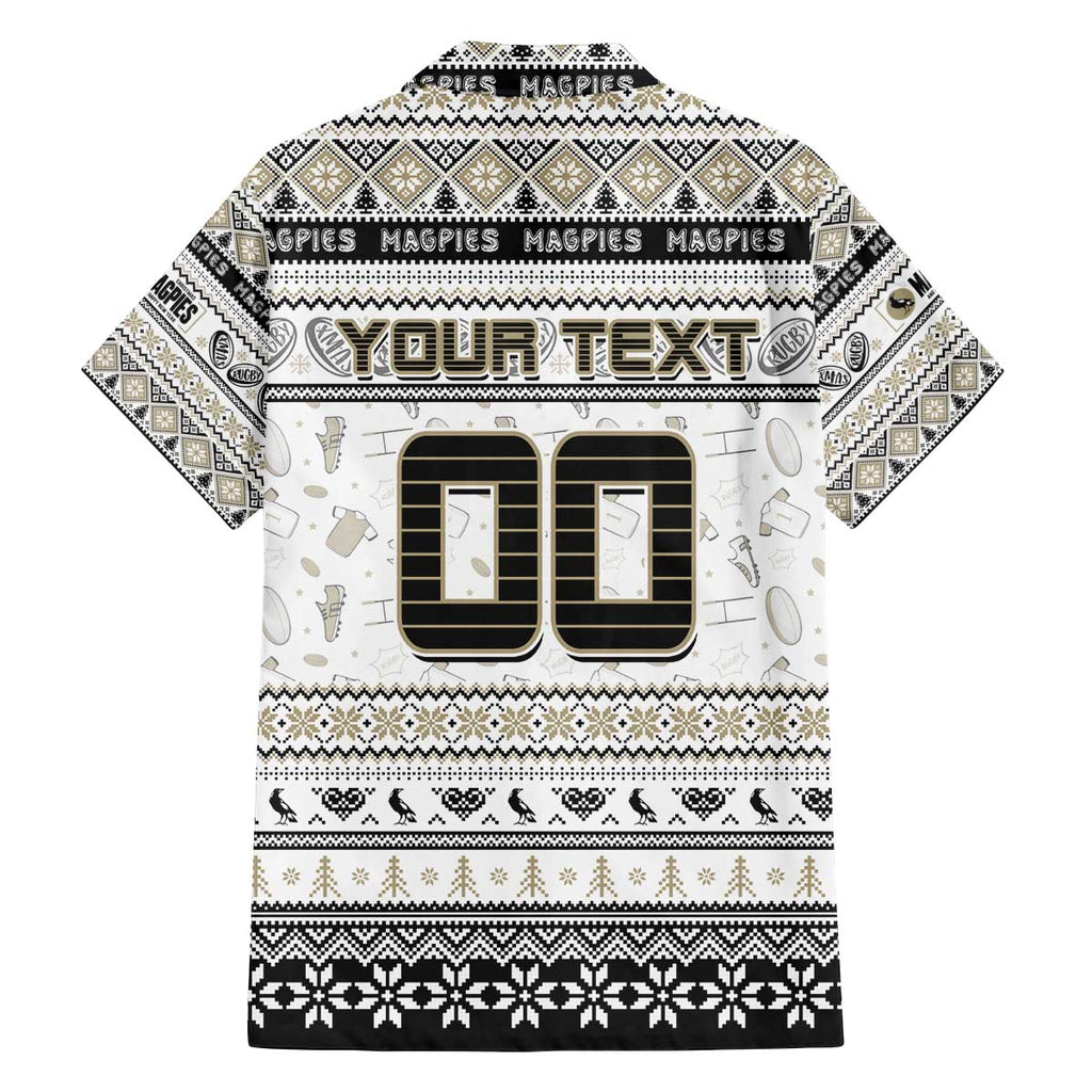 Personalized Magpies Rugby Xmas Family Matching Off The Shoulder Long Sleeve Dress and Hawaiian Shirt Australia AFL Mascot