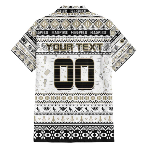Personalized Magpies Rugby Xmas Family Matching Off The Shoulder Long Sleeve Dress and Hawaiian Shirt Australia AFL Mascot