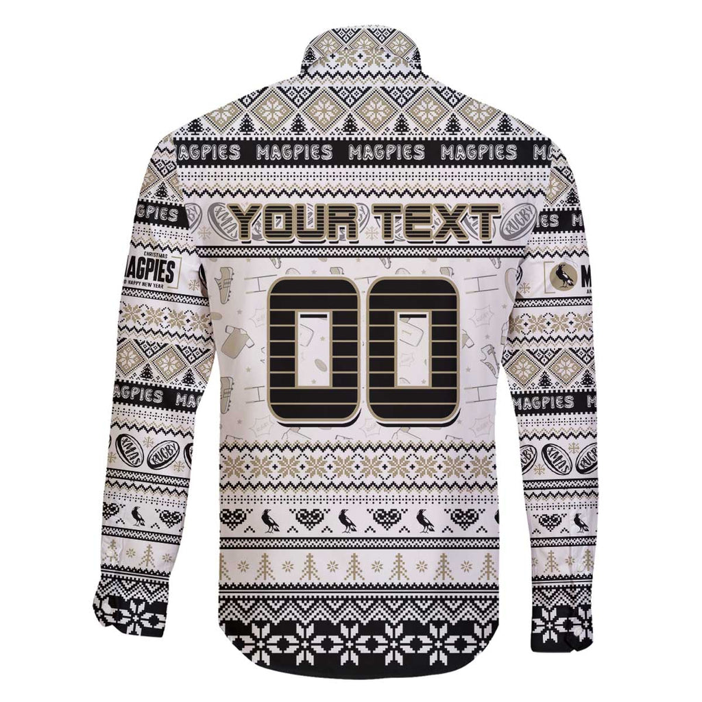 Personalized Magpies Rugby Xmas Family Matching Off The Shoulder Long Sleeve Dress and Hawaiian Shirt Australia AFL Mascot