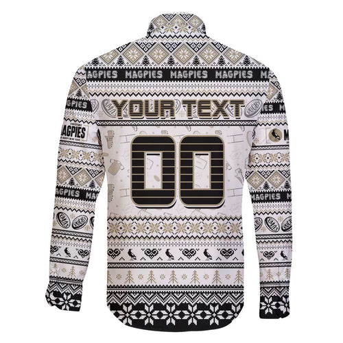 Personalized Magpies Rugby Xmas Family Matching Off The Shoulder Long Sleeve Dress and Hawaiian Shirt Australia AFL Mascot