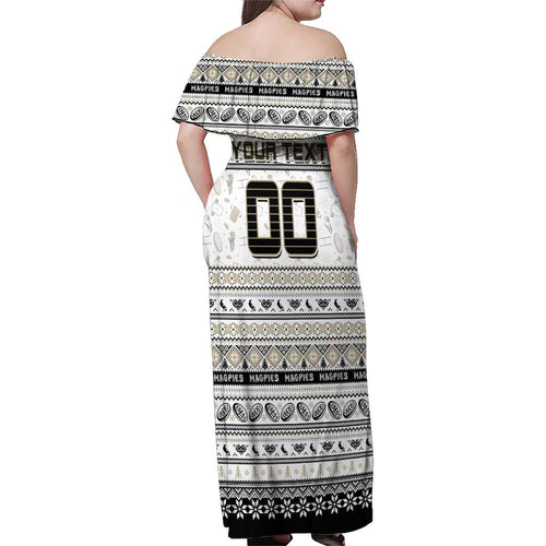 Personalized Magpies Rugby Xmas Family Matching Off Shoulder Maxi Dress and Hawaiian Shirt Australia AFL Mascot