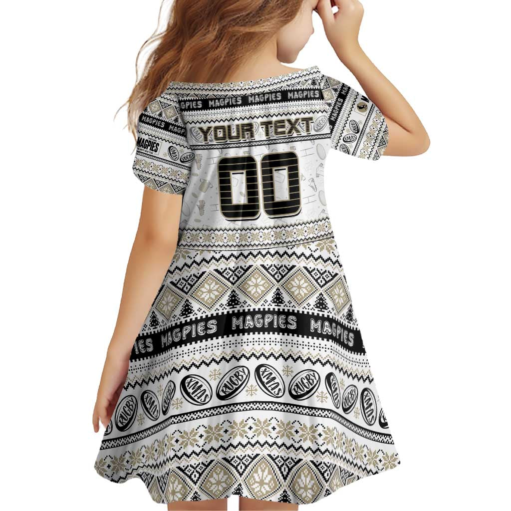Personalized Magpies Rugby Xmas Family Matching Off Shoulder Short Dress and Hawaiian Shirt Australia AFL Mascot