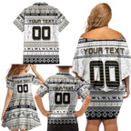 Personalized Magpies Rugby Xmas Family Matching Off Shoulder Short Dress and Hawaiian Shirt Australia AFL Mascot