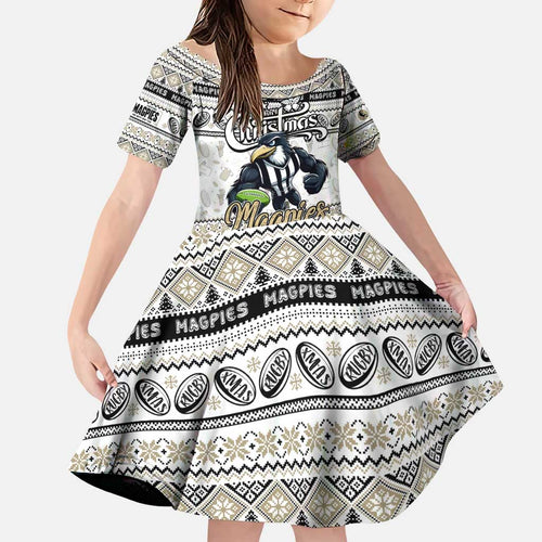 Personalized Magpies Rugby Xmas Family Matching Puletasi and Hawaiian Shirt Australia AFL Mascot