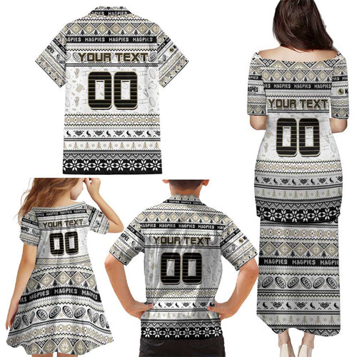 Personalized Magpies Rugby Xmas Family Matching Puletasi and Hawaiian Shirt Australia AFL Mascot