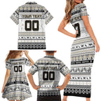 Personalized Magpies Rugby Xmas Family Matching Short Sleeve Bodycon Dress and Hawaiian Shirt Australia AFL Mascot