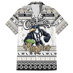 Personalized Magpies Rugby Xmas Family Matching Short Sleeve Bodycon Dress and Hawaiian Shirt Australia AFL Mascot