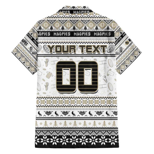 Personalized Magpies Rugby Xmas Family Matching Short Sleeve Bodycon Dress and Hawaiian Shirt Australia AFL Mascot