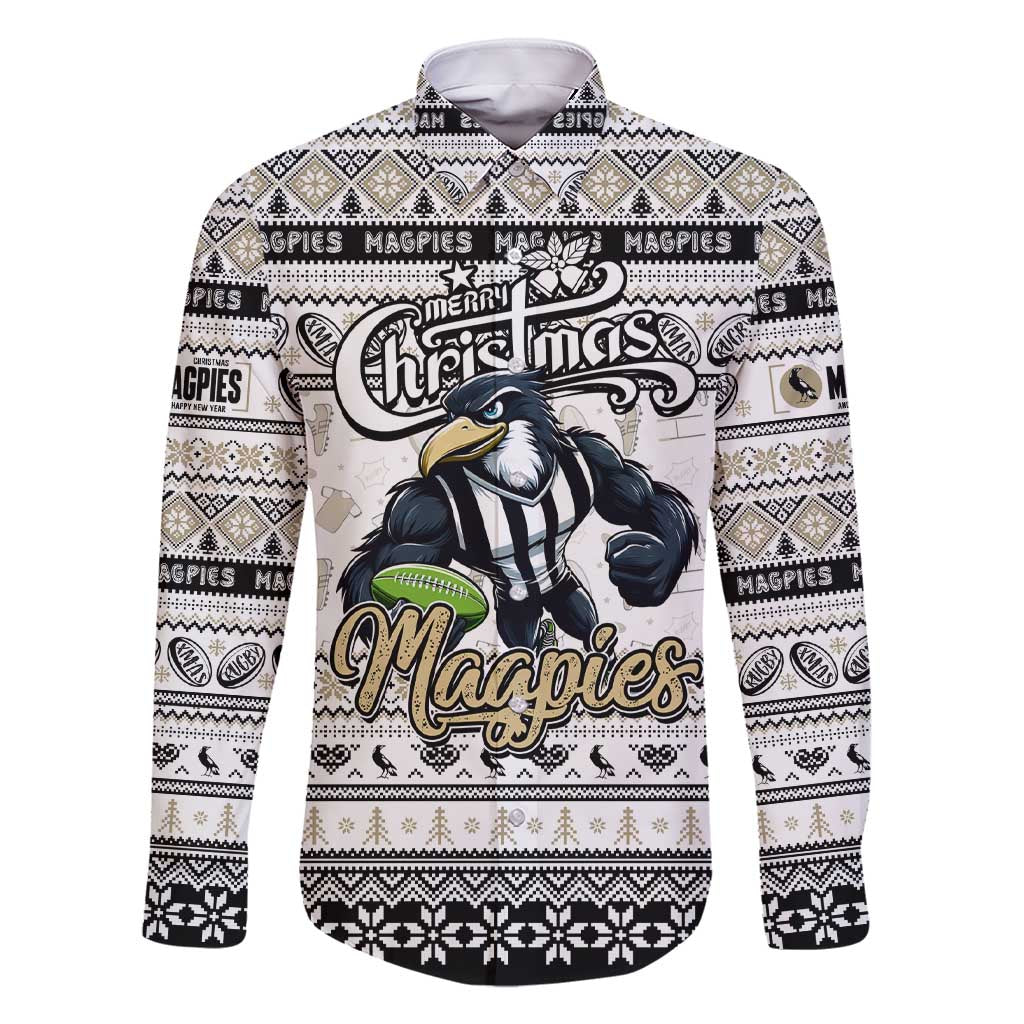 Personalized Magpies Rugby Xmas Family Matching Short Sleeve Bodycon Dress and Hawaiian Shirt Australia AFL Mascot