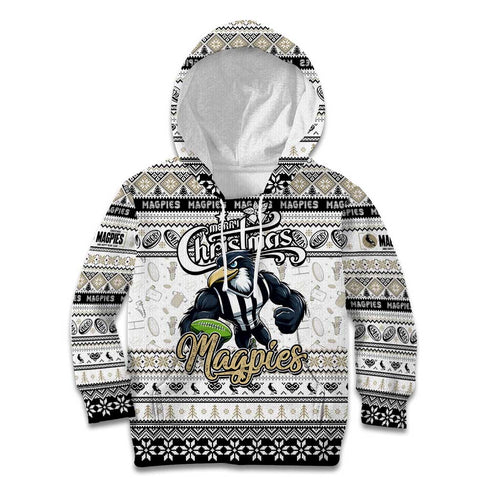 Personalized Magpies Rugby Xmas Kid Hoodie Australia AFL Mascot