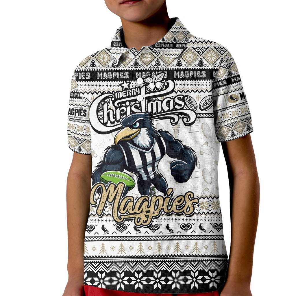 Personalized Magpies Rugby Xmas Kid Polo Shirt Australia AFL Mascot