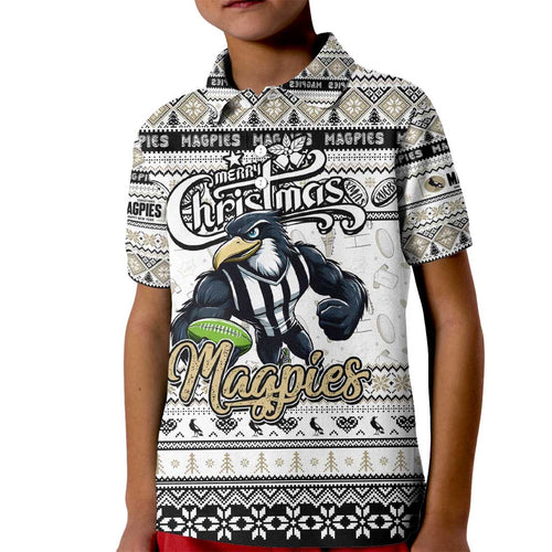 Personalized Magpies Rugby Xmas Kid Polo Shirt Australia AFL Mascot