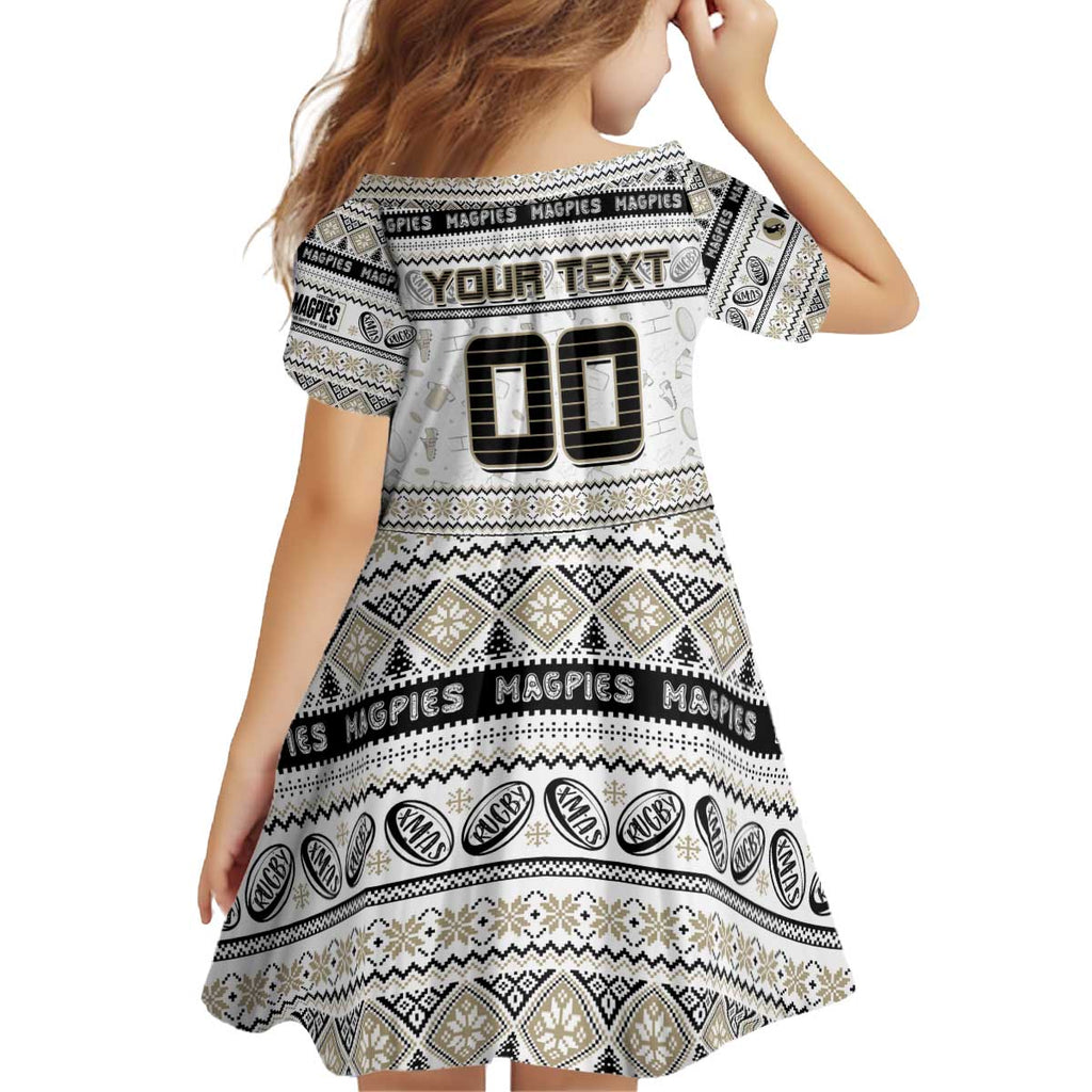 Personalized Magpies Rugby Xmas Kid Short Sleeve Dress Australia AFL Mascot