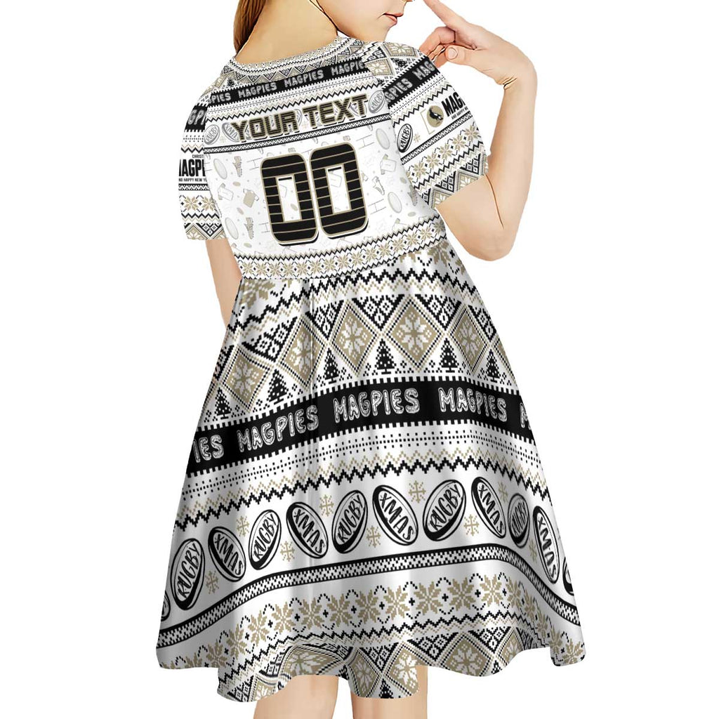 Personalized Magpies Rugby Xmas Kid Short Sleeve Dress Australia AFL Mascot