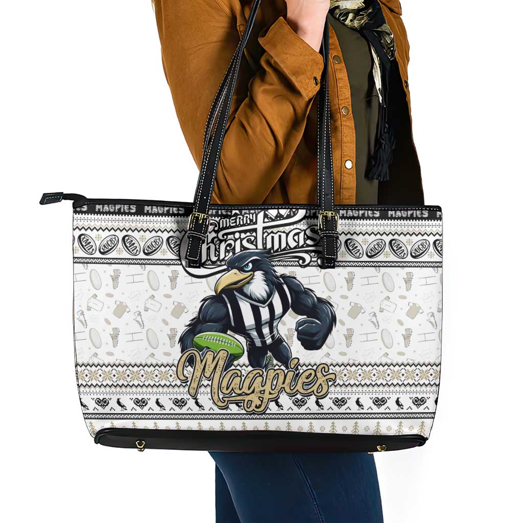 Magpies Football Xmas Leather Tote Bag Australia AFL Mascot