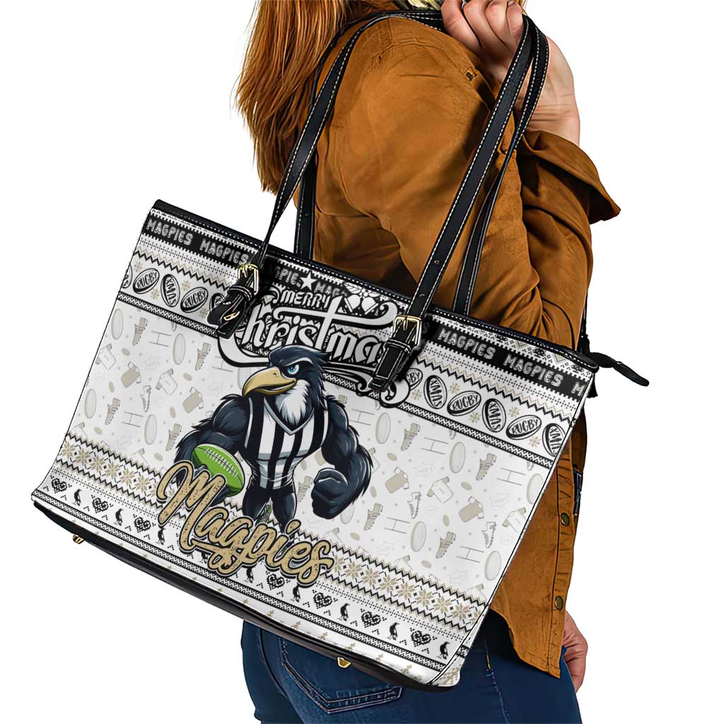 Magpies Football Xmas Leather Tote Bag Australia AFL Mascot