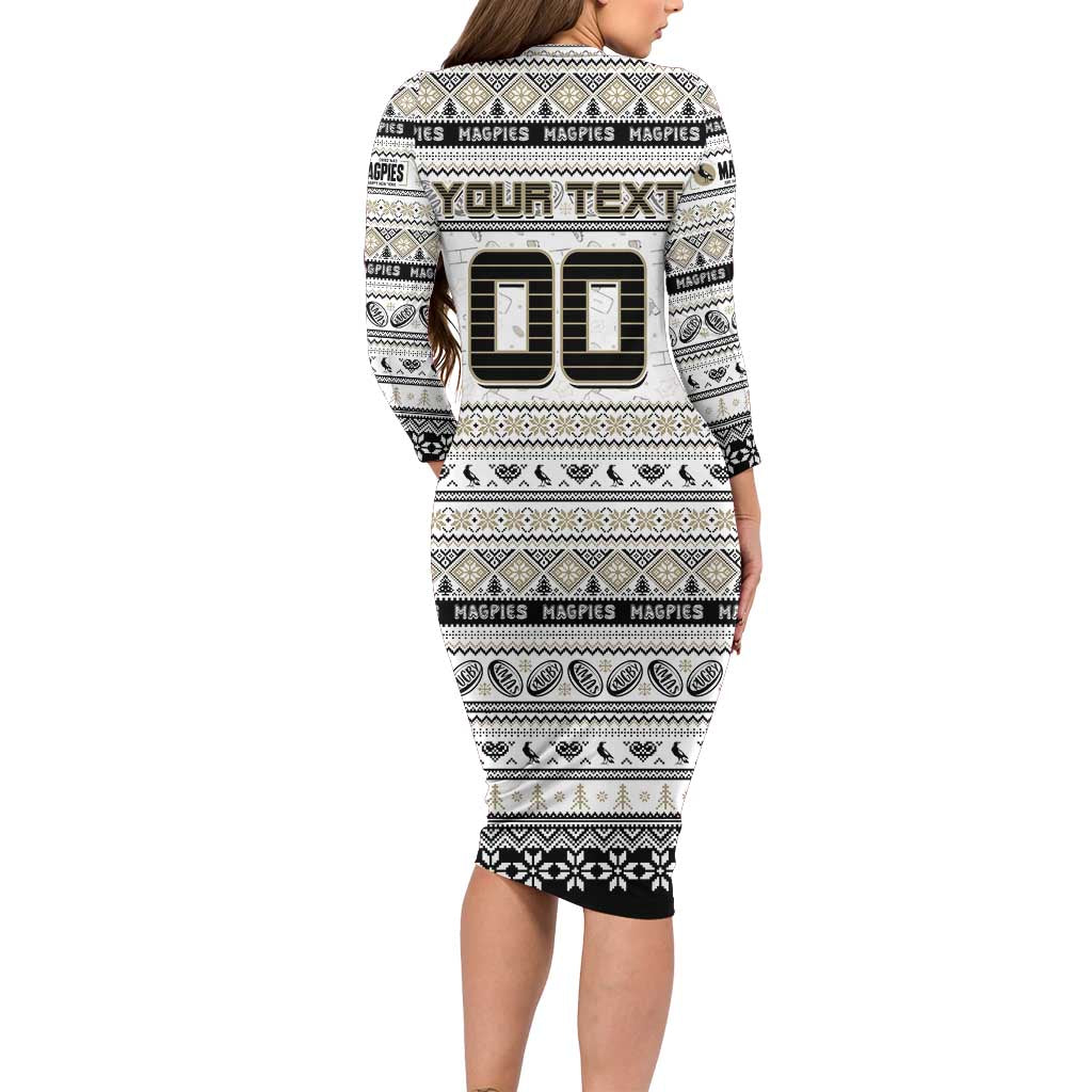 Personalized Magpies Rugby Xmas Long Sleeve Bodycon Dress Australia AFL Mascot