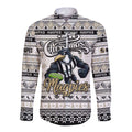 Personalized Magpies Rugby Xmas Long Sleeve Button Shirt Australia AFL Mascot
