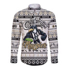 Personalized Magpies Rugby Xmas Long Sleeve Button Shirt Australia AFL Mascot