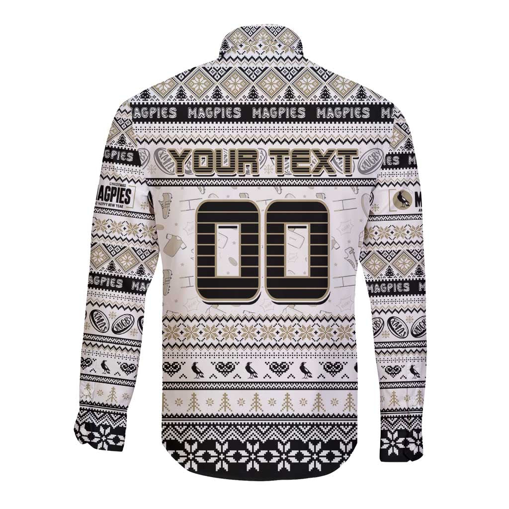Personalized Magpies Rugby Xmas Long Sleeve Button Shirt Australia AFL Mascot