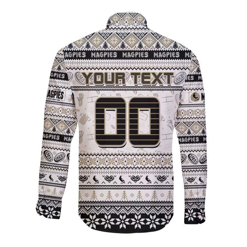 Personalized Magpies Rugby Xmas Long Sleeve Button Shirt Australia AFL Mascot