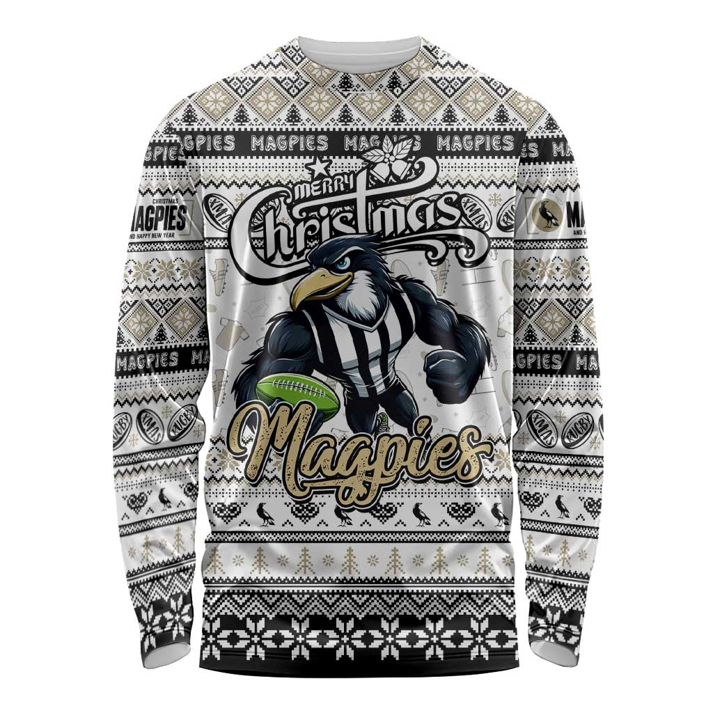 Personalized Magpies Rugby Xmas Long Sleeve Shirt Australia AFL Mascot