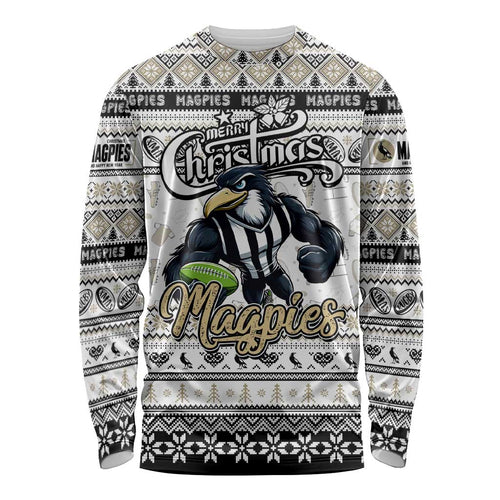 Personalized Magpies Rugby Xmas Long Sleeve Shirt Australia AFL Mascot