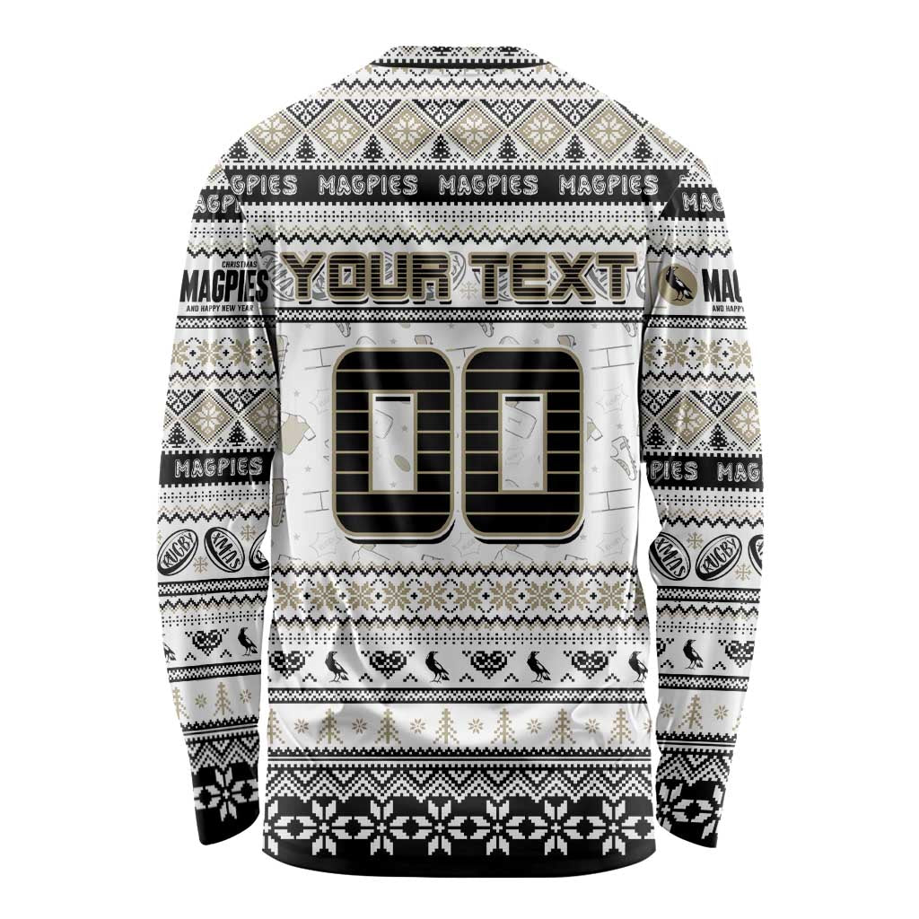 Personalized Magpies Rugby Xmas Long Sleeve Shirt Australia AFL Mascot