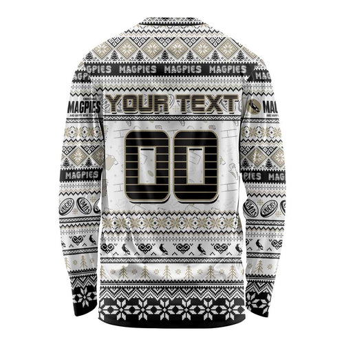 Personalized Magpies Rugby Xmas Long Sleeve Shirt Australia AFL Mascot