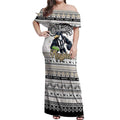 Personalized Magpies Rugby Xmas Off Shoulder Maxi Dress Australia AFL Mascot