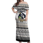 Personalized Magpies Rugby Xmas Off Shoulder Maxi Dress Australia AFL Mascot