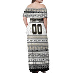 Personalized Magpies Rugby Xmas Off Shoulder Maxi Dress Australia AFL Mascot