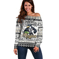 Personalized Magpies Rugby Xmas Off Shoulder Sweater Australia AFL Mascot