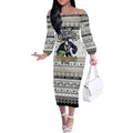 Personalized Magpies Rugby Xmas Off The Shoulder Long Sleeve Dress Australia AFL Mascot