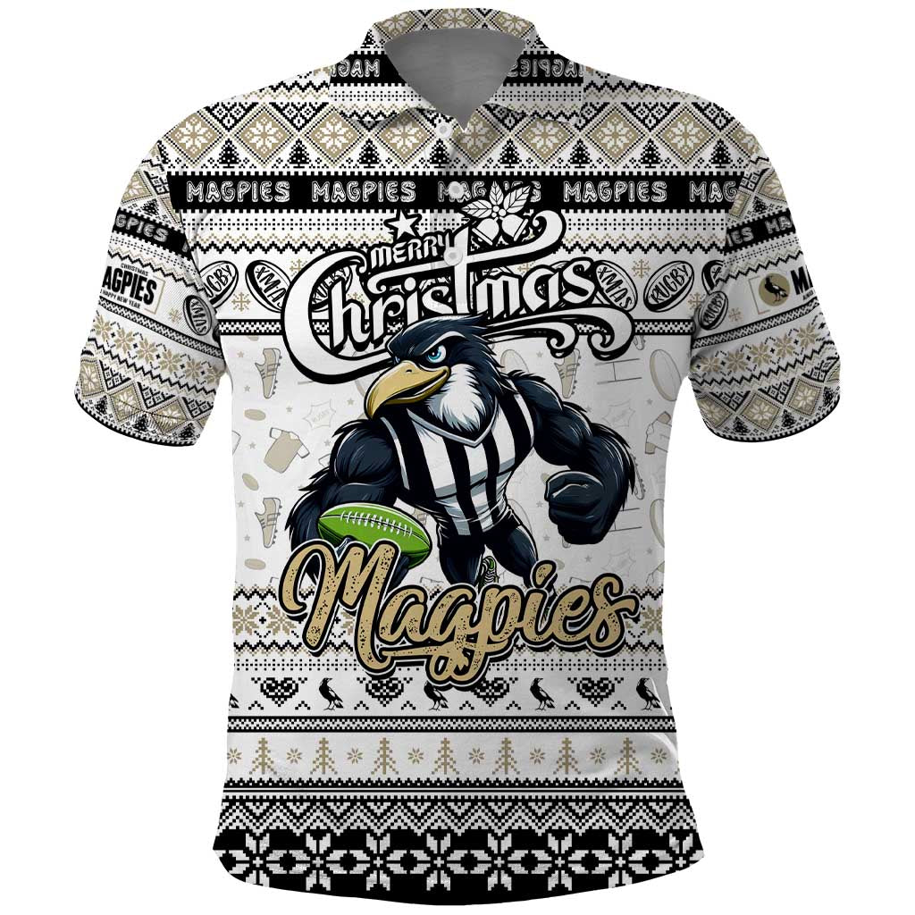 Personalized Magpies Rugby Xmas Polo Shirt Australia AFL Mascot