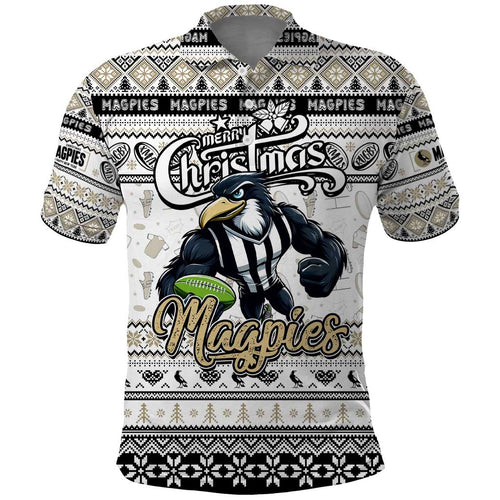 Personalized Magpies Rugby Xmas Polo Shirt Australia AFL Mascot