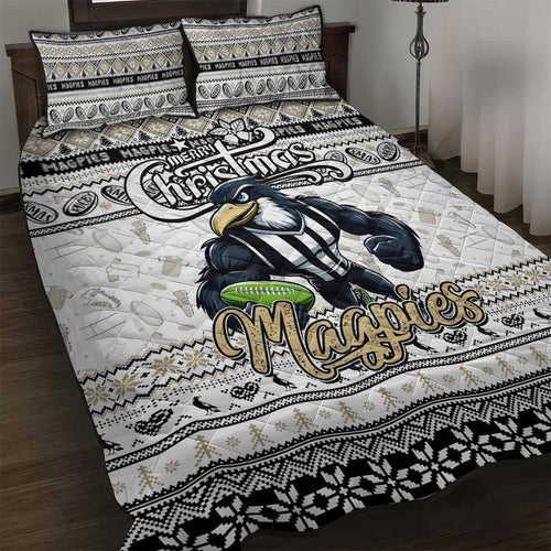 Magpies Football Xmas Quilt Bed Set Australia AFL Mascot